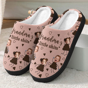 GeckoCustom Custom Kid Photo Grandma's Little Shits Grandma Gifts, Christmas Gift Slippers HO82 893012