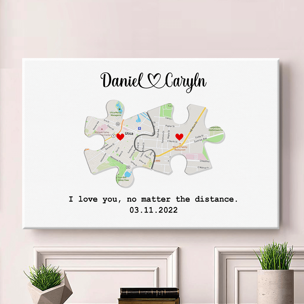 GeckoCustom Custom Map Puzzle Piece Canvas Picture Frame Couple Valentine Gift HA75 891792