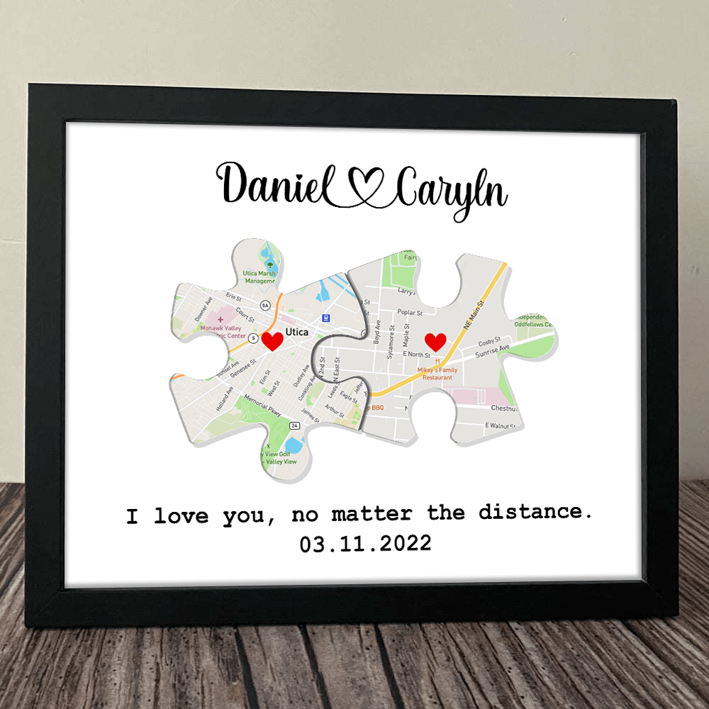 GeckoCustom Custom Map Puzzle Piece Canvas Picture Frame Couple Valentine Gift HA75 891792