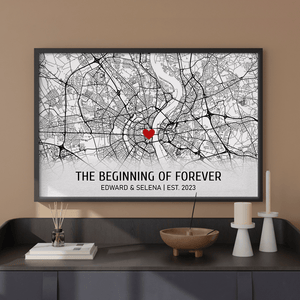 GeckoCustom Custom Map Where It All Began Couple Poster Canvas Picture Frame Gift For Husband Wife, Valentine HO82 893354 Poster / 18" x 12"