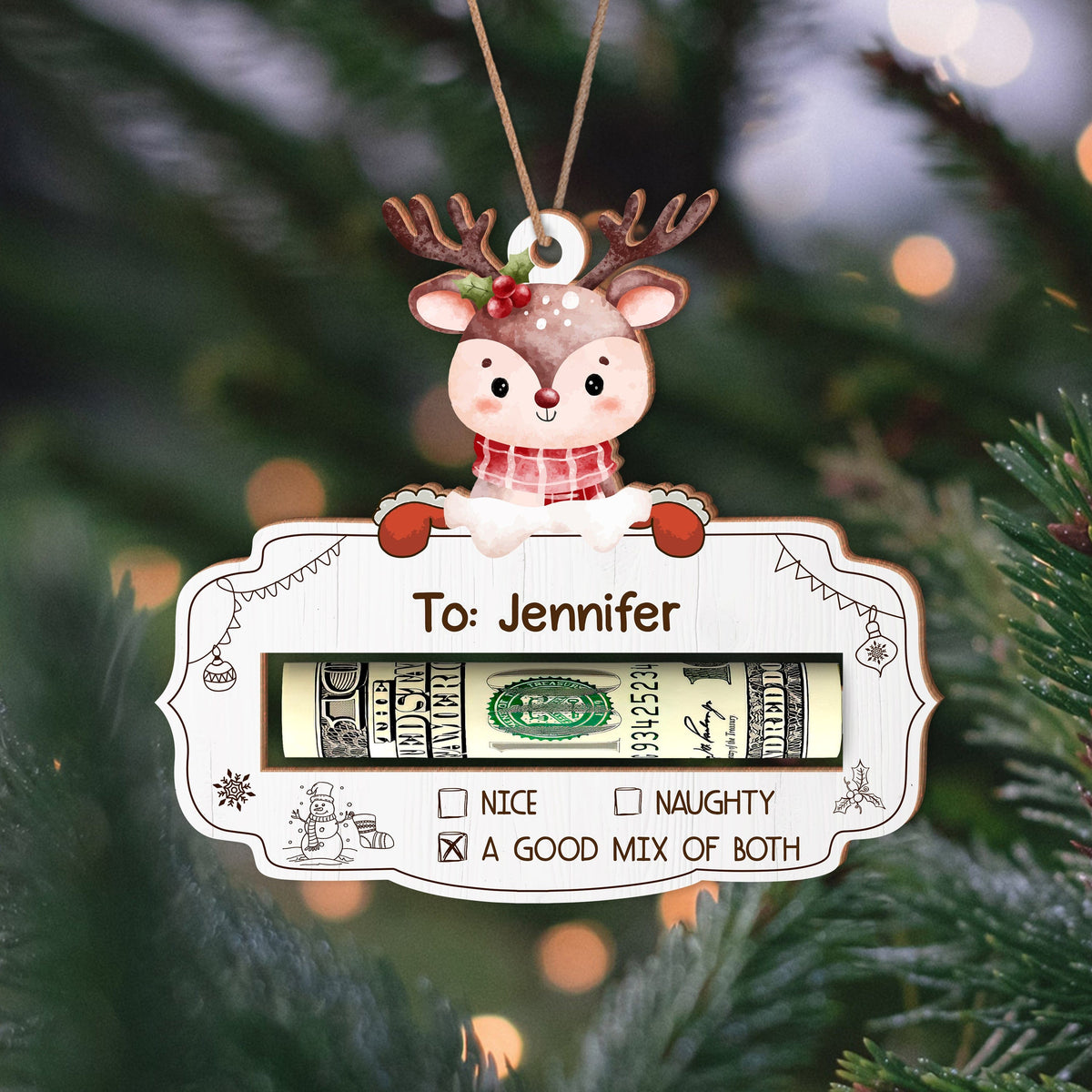 money holder christmas tree ornaments Personalized Cute Money Holder Christmas Ornament, Here's A Few Bucks for Christmas, Reindeer Money Holder Tree Christmas Gifts, KT05