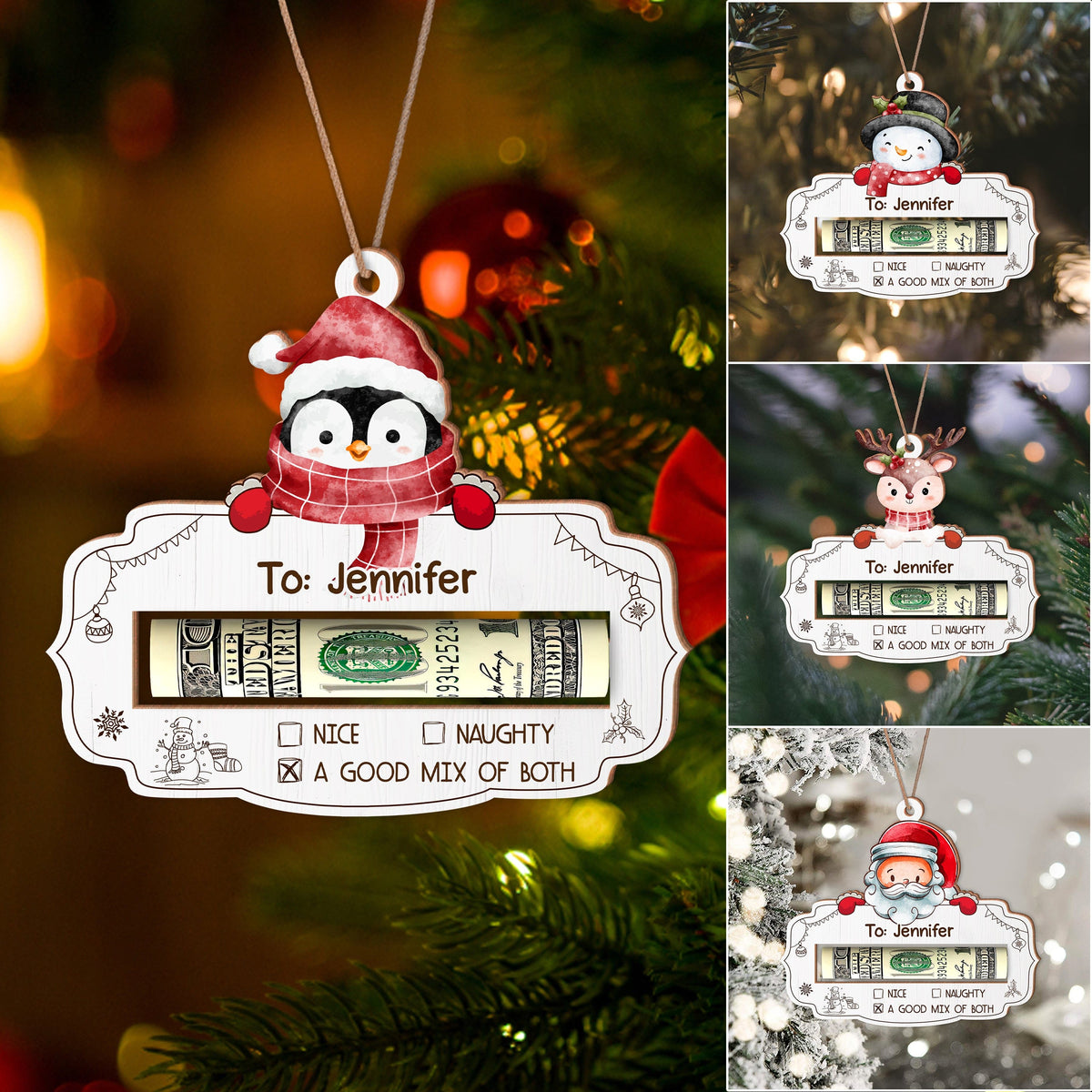 christmas tree money ornament Personalized Cute Money Holder Christmas Ornament, Here's A Few Bucks for Christmas, Reindeer Money Holder Tree Christmas Gifts, KT05