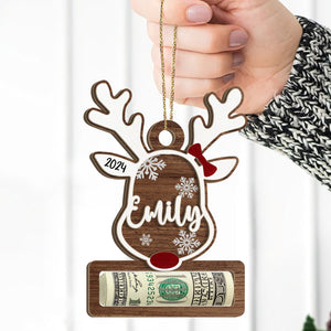 GeckoCustom Custom Name Cute Reindeer Wood Money Holder Ornament HO82 893120