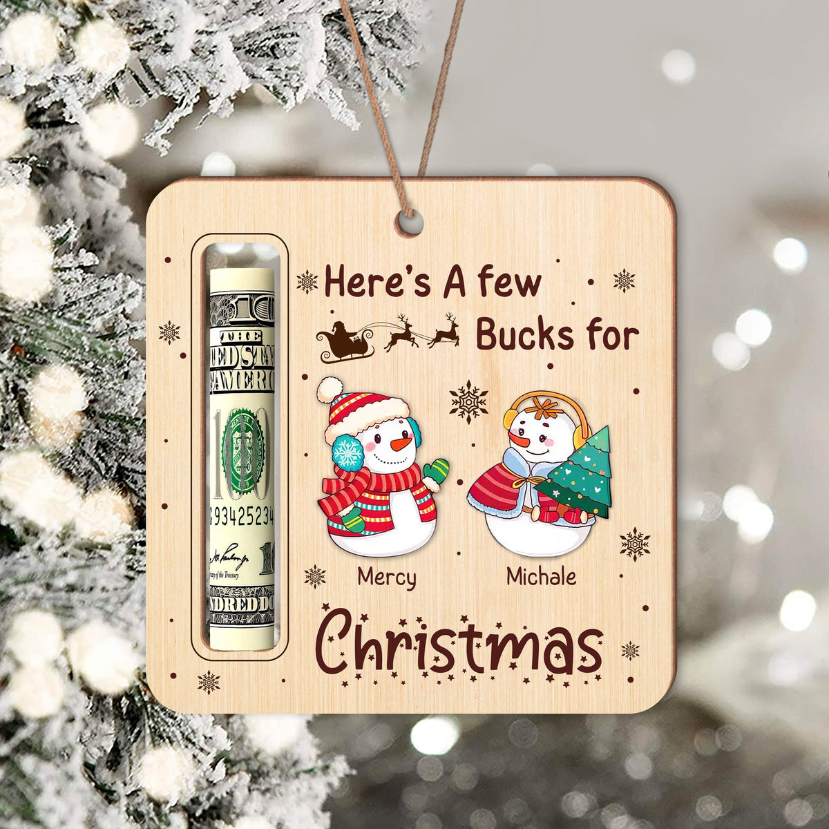 snowman money tree Personalized Cute Money Holder Christmas Ornament, Here's A Few Bucks for Christmas, Reindeer Money Holder Tree Christmas Gifts, KT05