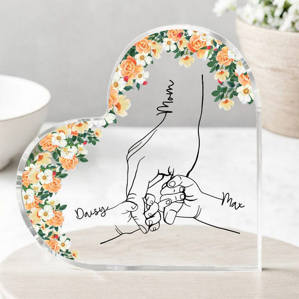 Custom Name Mom And Kid Hands Family Heart Shaped Acrylic DA199 890261 ...