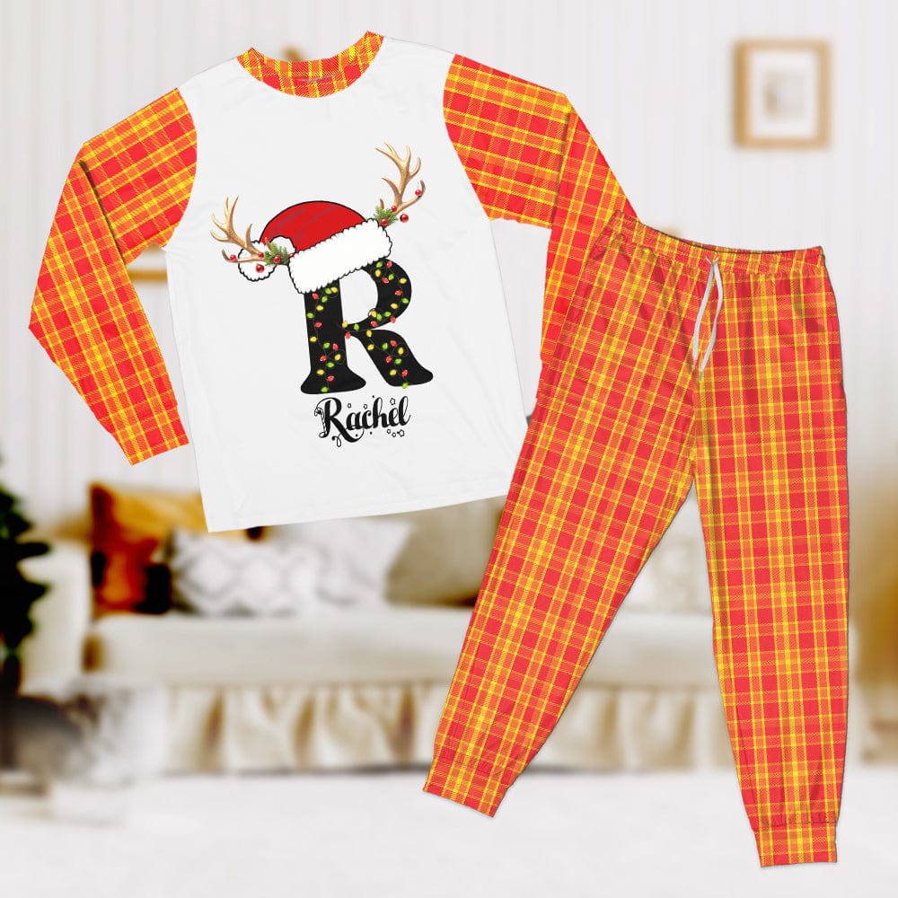 Monogrammed Family Plaid Christmas T-Shirt – Custom Name Personalized Holiday Shirts, Christmas Pajamas Outfit