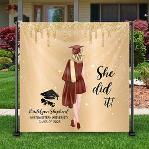 GeckoCustom Custom Name She Did It Graduation Backdrop TH10 892319