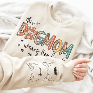 GeckoCustom Custom Name This Dog Mom Wears Her Heart On Her Sleeve Sweatshirt Personalized Gift DA199 890130