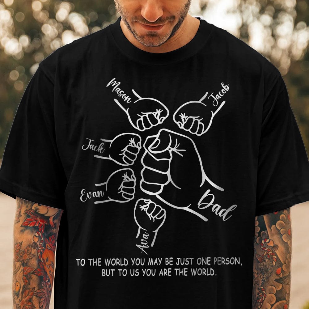GeckoCustom Custom Name To The World Dad Father's Day Fist Bump Dark Shirt Personalized Gift HO82 890628
