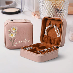 GeckoCustom Custom Name With Floral Jewelry Personalized Gift Travel Box TH10 892031 10*9.5*5cm / PU Leather & Pearl Velvet