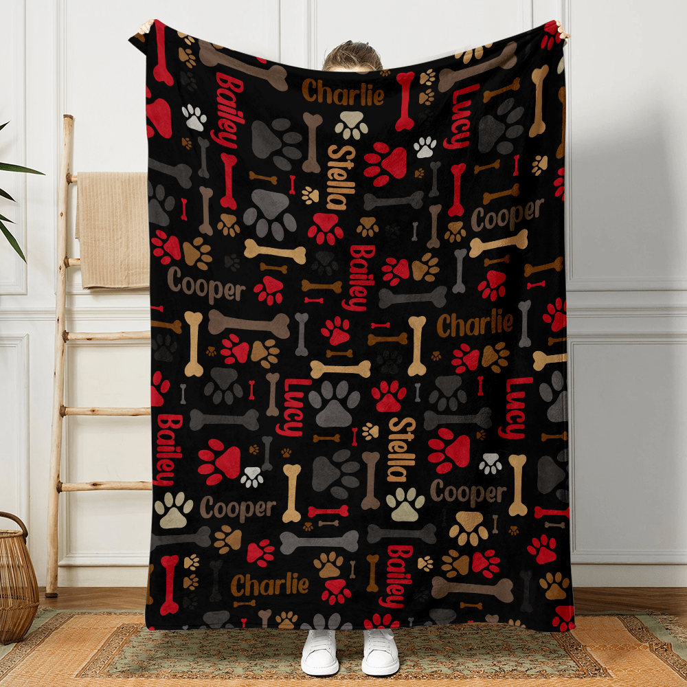 GeckoCustom Custom Name With Paw And Bones Pattern Blanket TA29 889944