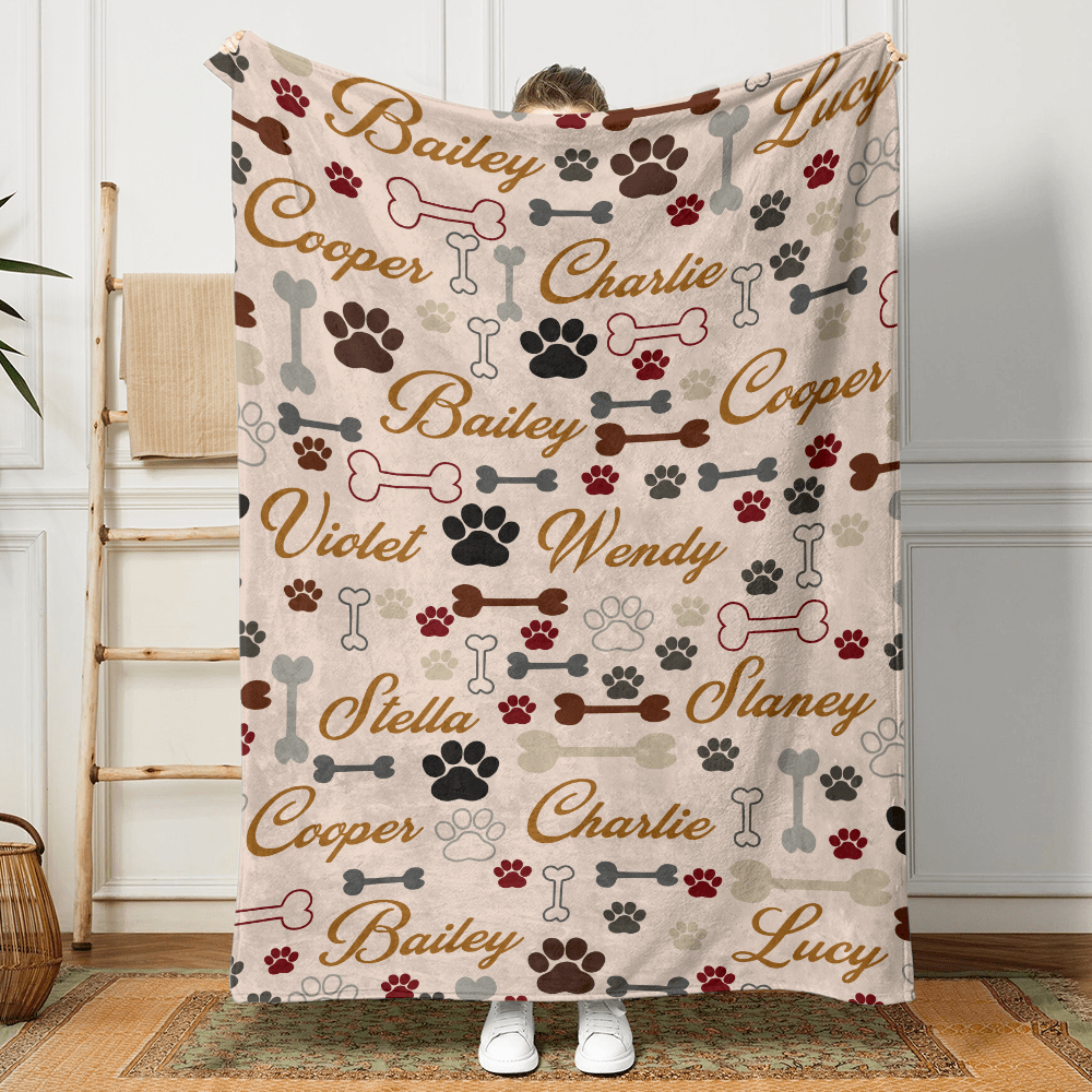 GeckoCustom Custom Name With Paw And Bones Pattern Blanket TA29 889944