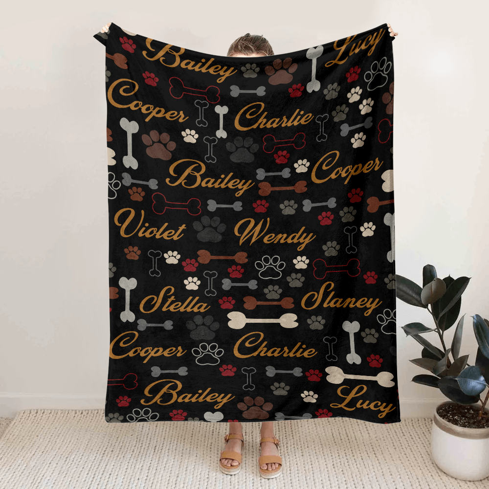 GeckoCustom Custom Name With Paw And Bones Pattern Blanket TA29 889944