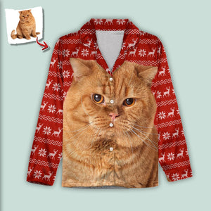 GeckoCustom Custom Pajamas Portraits Photo Pet With Christmas Patterns N369 888727 54298 For Adult / Only Shirt / S