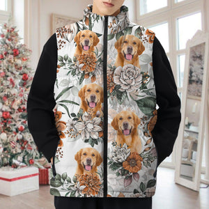 GeckoCustom Custom Pet Photo Flower Pattern Collar Down Vest HO82 893240