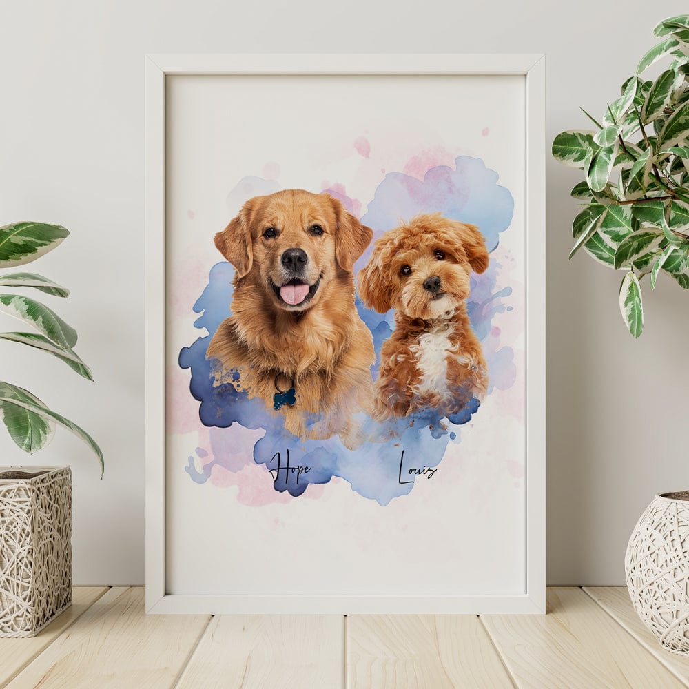 GeckoCustom Custom Pet Photo Watercolor Background Poster Canvas Picture Frame Personalized Gift For Dog Lovers Cat Lovers CH07 895192
