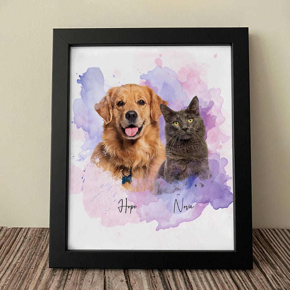 GeckoCustom Custom Pet Photo Watercolor Poster Canvas Picture Frame Personalized Gift For Dog Lovers Cat Lovers CH07 895192 Picture Frame / 8"x12"