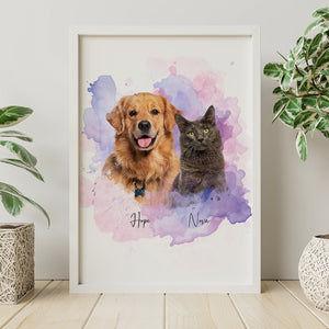 GeckoCustom Custom Pet Photo Watercolor Poster Canvas Picture Frame Personalized Gift For Dog Lovers Cat Lovers CH07 895192