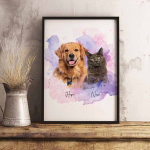 GeckoCustom Custom Pet Photo Watercolor Poster Canvas Picture Frame Personalized Gift For Dog Lovers Cat Lovers CH07 895192
