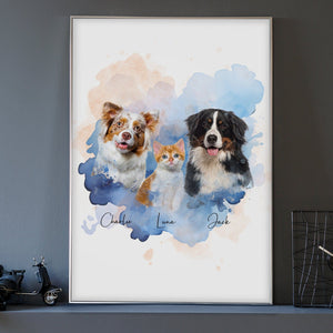 GeckoCustom Custom Pet Photo Watercolor Poster Canvas Picture Frame Personalized Gift For Dog Lovers Cat Lovers CH07 895192