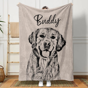 GeckoCustom Custom Pet Photo with Name Pencil Drawing Blanket For Dog Lovers LM32 891919