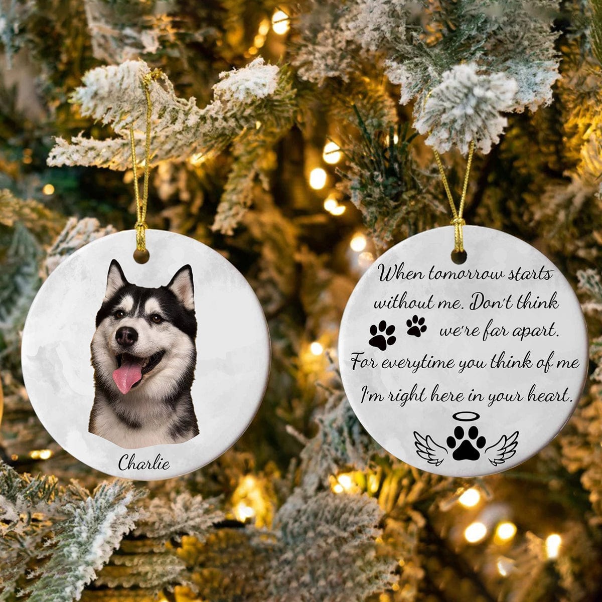 GeckoCustom Custom Pet Portrait Photo Watercolor Memorial Christmas Ceramic Ornament HO82 893086