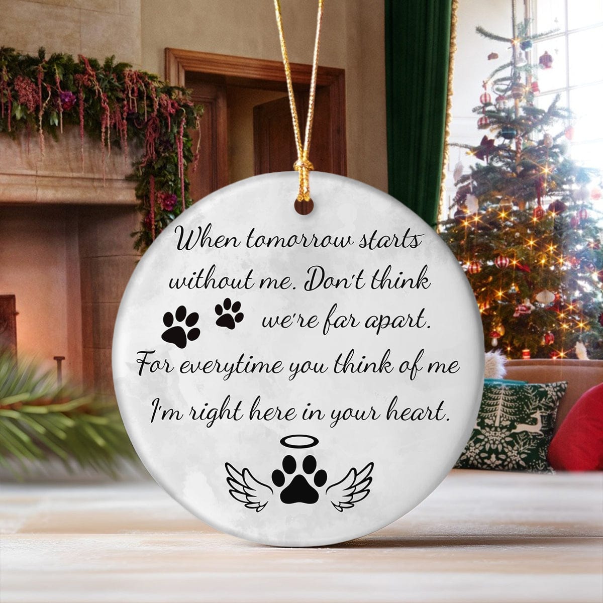 GeckoCustom Custom Pet Portrait Photo Watercolor Memorial Christmas Ceramic Ornament HO82 893086