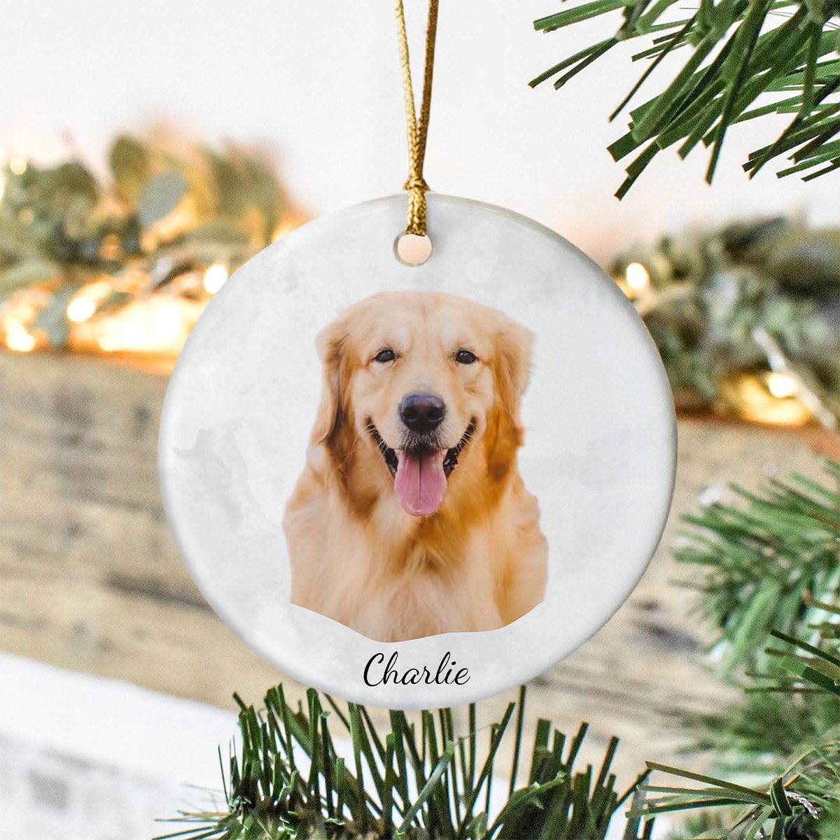GeckoCustom Custom Pet Portrait Photo Watercolor Memorial Christmas Ceramic Ornament HO82 893086