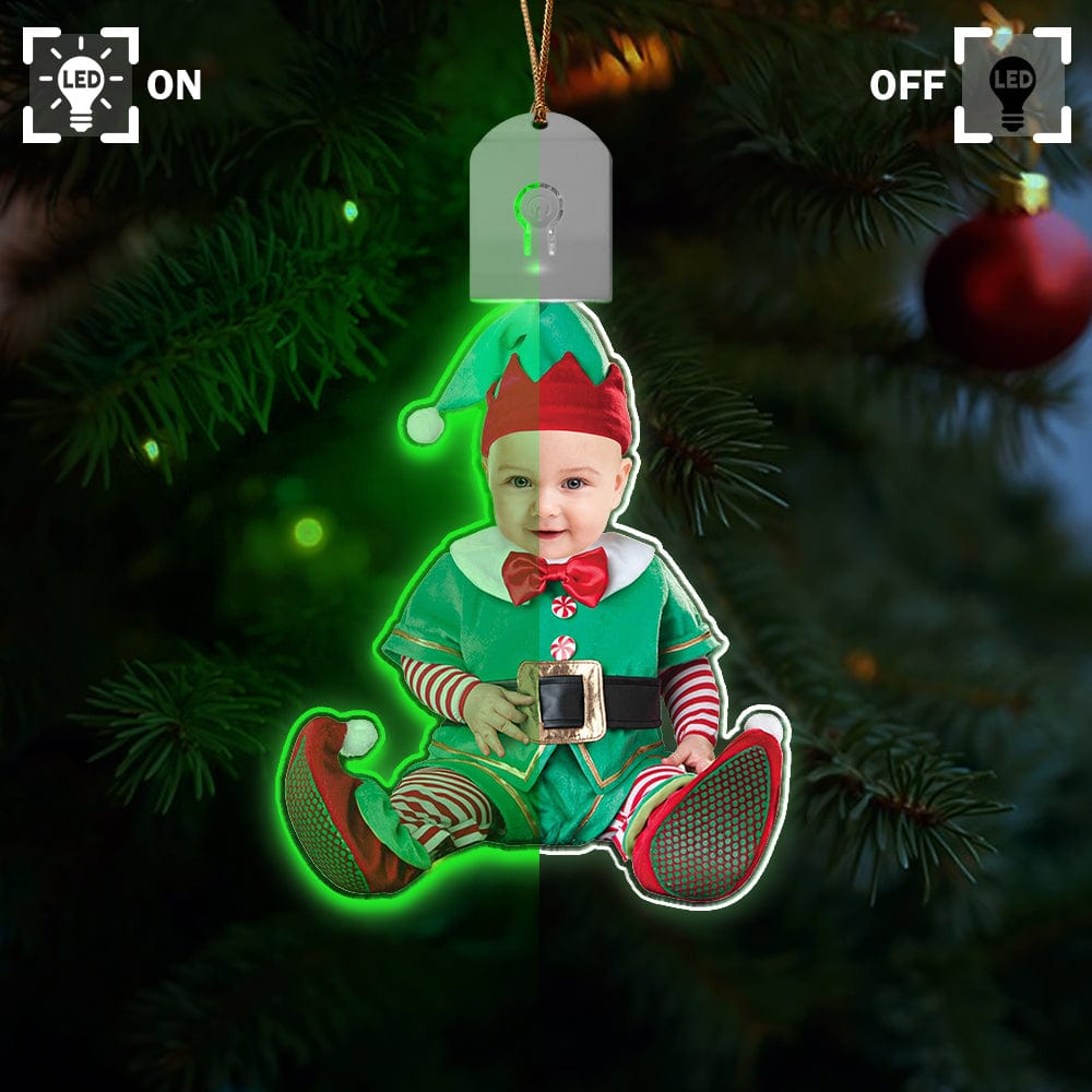 GeckoCustom Custom Photo Adorable Newborn Baby Elf Led Acrylic Ornament HA75 891881 3 inches