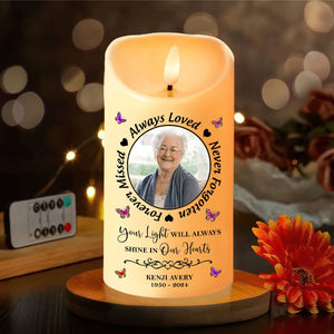 GeckoCustom Custom Photo Always In Our Thoughts Memorial LED Candle HA75 891660