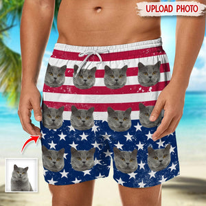 GeckoCustom Custom Photo America Flag For Cat Lover Beach Short N304 889247