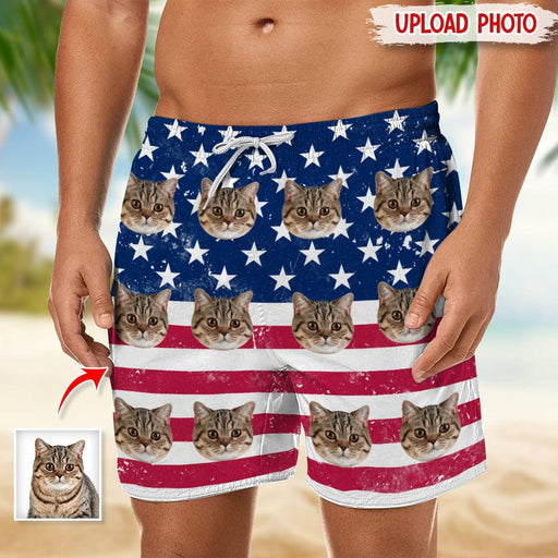 GeckoCustom Custom Photo America Flag For Cat Lover Beach Short N304 889247
