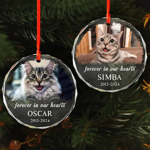 GeckoCustom Custom Photo and Name Cat Memorial Glass Ornament Forever in Our Heart HO82 891783 8cm