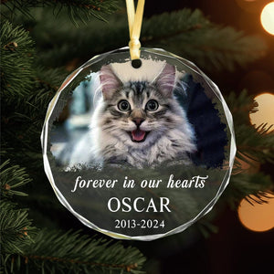 GeckoCustom Custom Photo and Name Cat Memorial Glass Ornament Forever in Our Heart HO82 891783 8cm