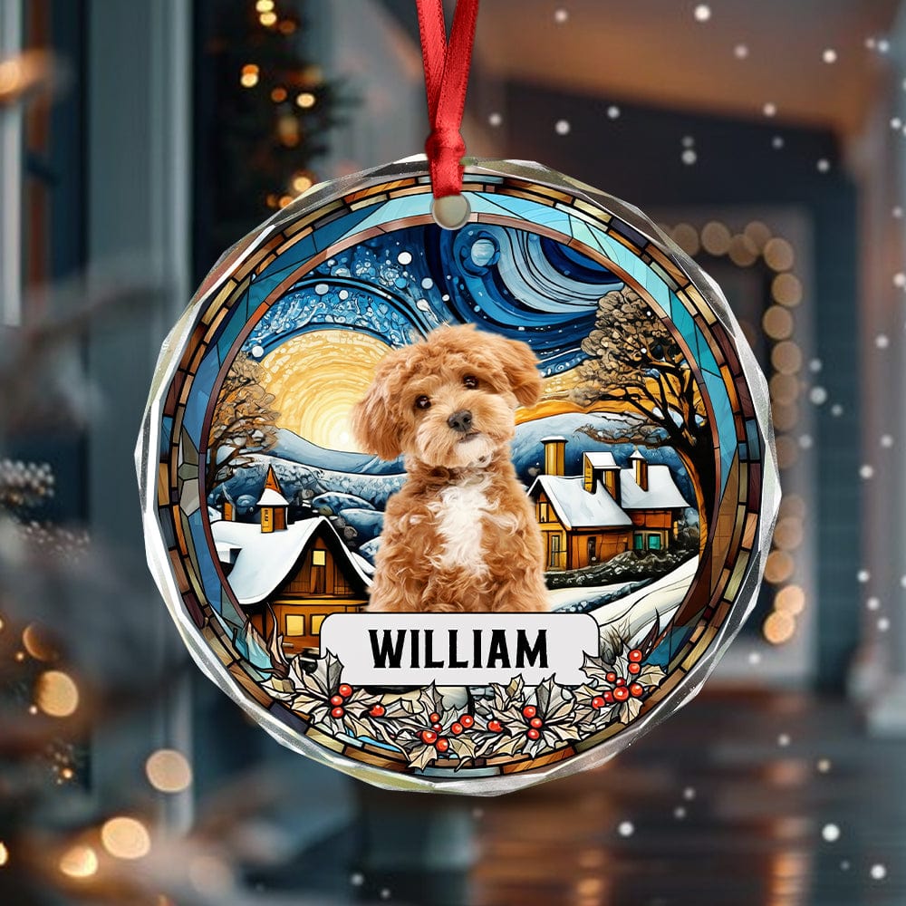 GeckoCustom Custom Photo and Name Christmas Dog Cat Circle Glass Ornament HA75 891747 8cm