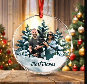 GeckoCustom Custom Photo and Name Family Dog Cat Together Glass Ornament For Christmas HA75 891929 8 cm