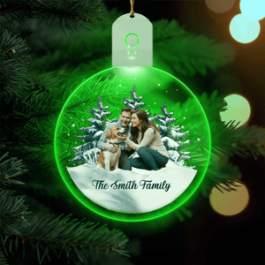 GeckoCustom Custom Photo and Name Family with Pet Led Acrylic Ornament HA75 891853 3 inches