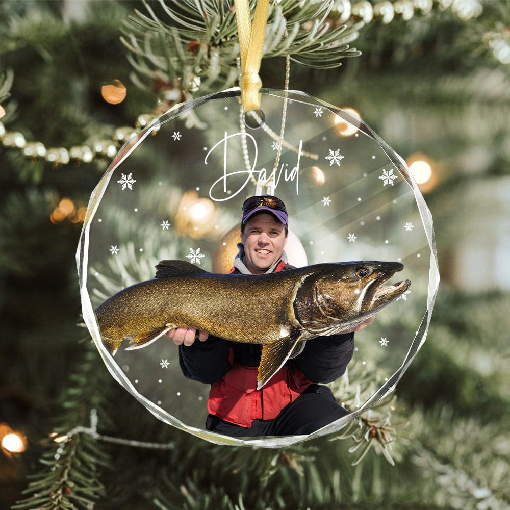 GeckoCustom Custom Photo and Name For Fishing Lovers, Christmas Glass Ornament HA75 891777 8cm