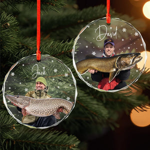 GeckoCustom Custom Photo and Name For Fishing Lovers, Christmas Glass Ornament HA75 891777 8cm