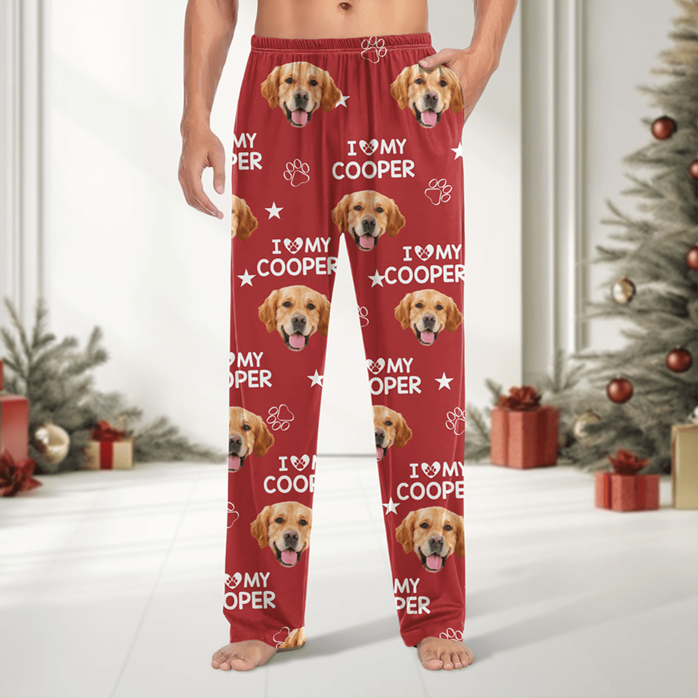 GeckoCustom Custom Photo and Name I Love My Dog, Cat Pants Christmas Gift TA29 HA75 892125