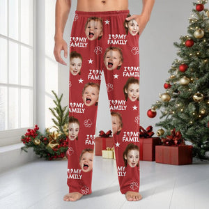 GeckoCustom Custom Photo and Name I Love My Family, Dog, Cat Pants Christmas Gift TA29 HA75 892125