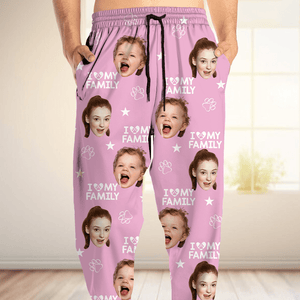 GeckoCustom Custom Photo and Name I Love My Family, Dog, Cat Pants Christmas Gift TA29 HA75 892125