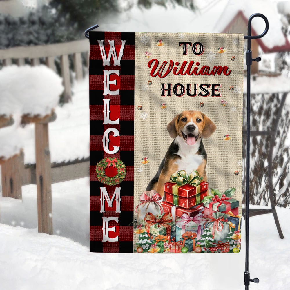 GeckoCustom Custom Photo and Name Welcome To The Dog House Christmas Garden Flag TH10 891775