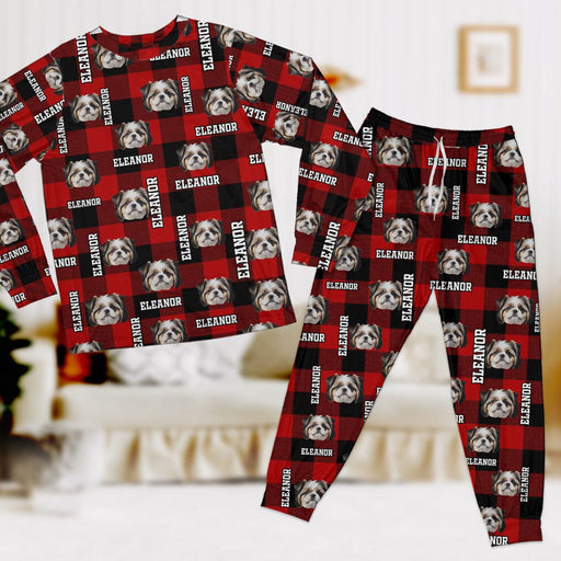 GeckoCustom Custom Photo And Name With Buffalo Plaid Pattern Dog Pajamas Set N304 889776