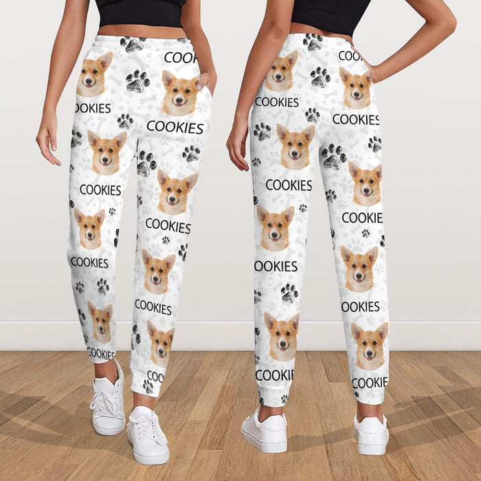 GeckoCustom Custom Photo And Name With Paw Pattern For Dog Lovers Sweatpants N304 889806 For Woman / S