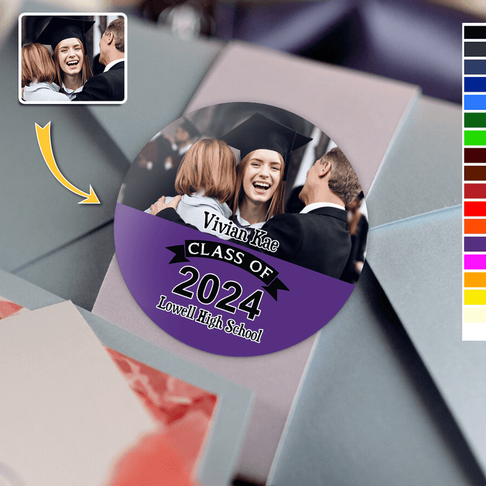 GeckoCustom Custom Photo And School Name Class Of 2024 Graduation Roll Sticker TA29 890288