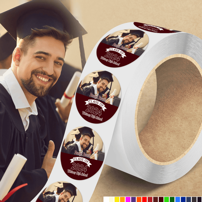 GeckoCustom Custom Photo And School Name Class Of 2024 Graduation Roll Sticker TA29 890288