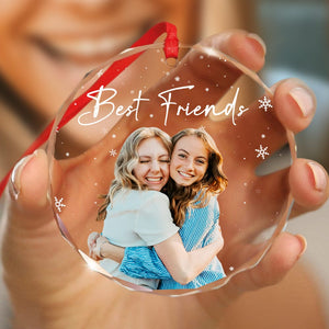 GeckoCustom Custom Photo and Text Christmas Glass Ornament for Bestie, Friends HO82 891753 3 inch