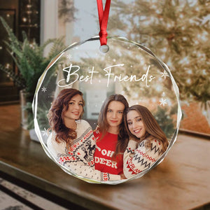 GeckoCustom Custom Photo and Text Christmas Glass Ornament for Bestie, Friends HO82 891753 3 inch