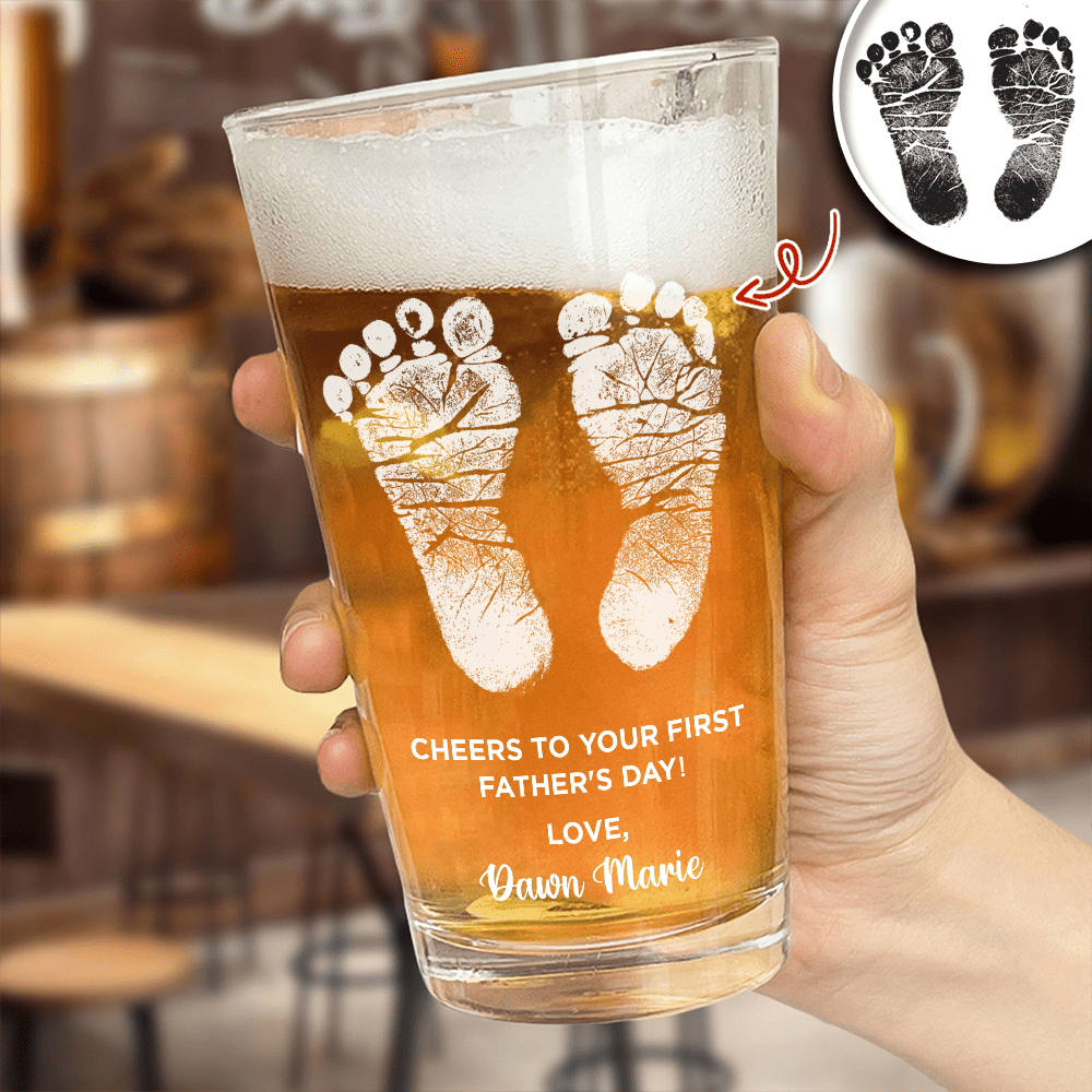 GeckoCustom Custom Photo Baby Footprint Laser Engraved Beer Glass HA75 890584 16oz